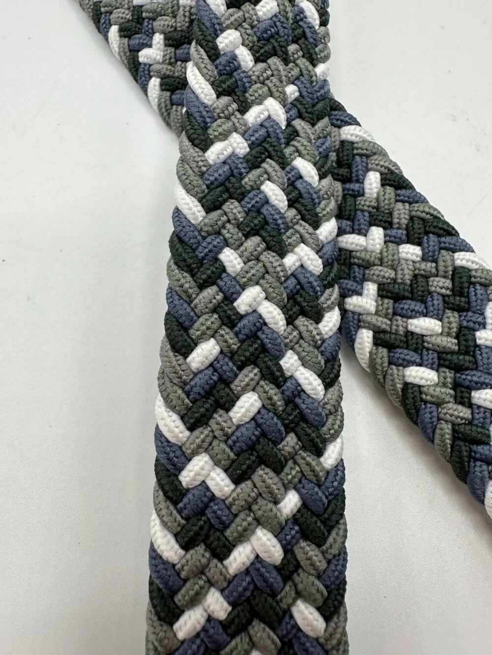 Janie and Jack Boys' Woven Belt Gray, Blue, and White Leather Tips Size 6-8